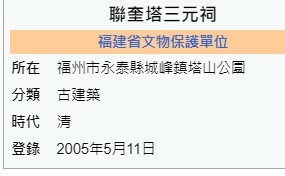 聯奎塔三元祠-（1831）為紀念永泰三狀元建的「聯奎塔」本縣