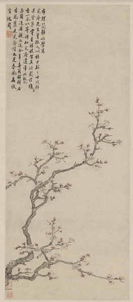 明沈週《杏花圖》及第花,祝賀劉布考中進士而作,牡丹代表富貴, 明沈週《杏花圖》及第花,祝賀劉布考中進士而作,牡丹代表富貴,