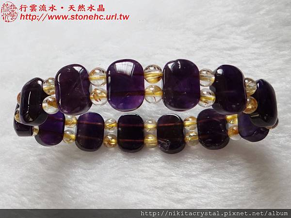 紫水晶搭鈦晶手排手鍊Amethyst Rutilated Quartz