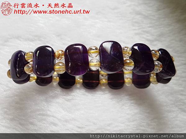 紫水晶搭鈦晶手排手鍊Amethyst Rutilated Quartz