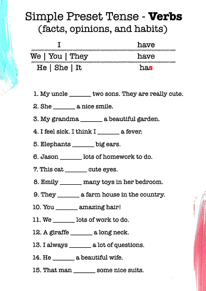 Simple Preset Tense - Verbs (h