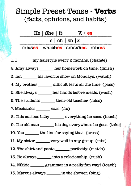 Simple Preset Tense - Verbs +e