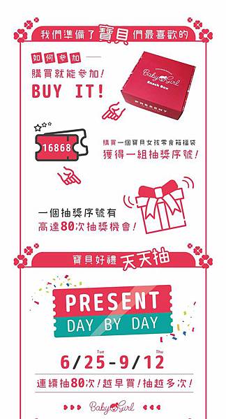 【宅配零食】寶貝女孩箱-超過十種不同口味異國零食、餅乾大集合！還有機會獲得賓士、馬爾地夫、沙巴豪華旅遊、GOGORO等大獎哦！