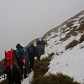 在白雪的陪伴下，往奇萊南峰前進