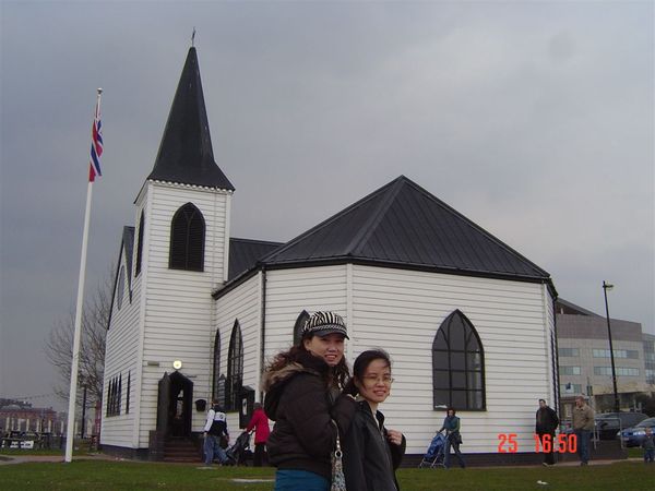 Nancy &amp; me in  front of Norwegian Church.JPG