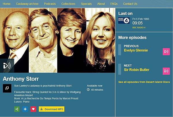  Anthony Storr Desert Island Discs Listen in pop-out player Sue Lawley