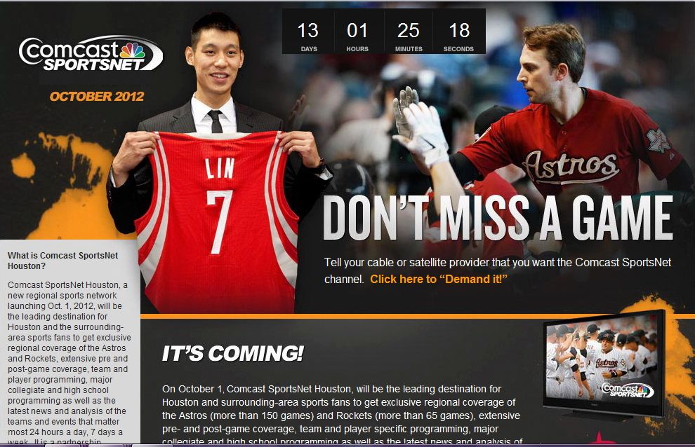 轉播火箭比賽的Comcast SportsNet有線電視 林書豪 宣傳