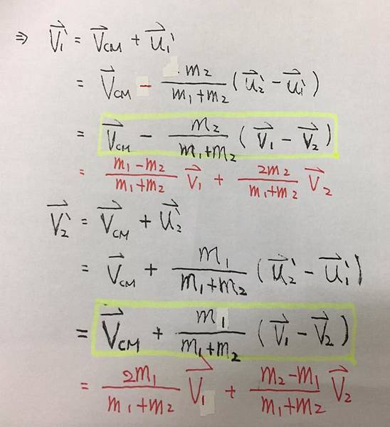 一維彈性碰撞公式推導-質心4 一維彈性碰撞公式推導-質心4