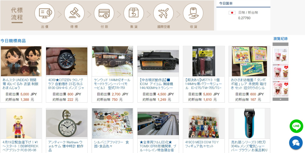 日本yahoo拍賣，今日競標商品