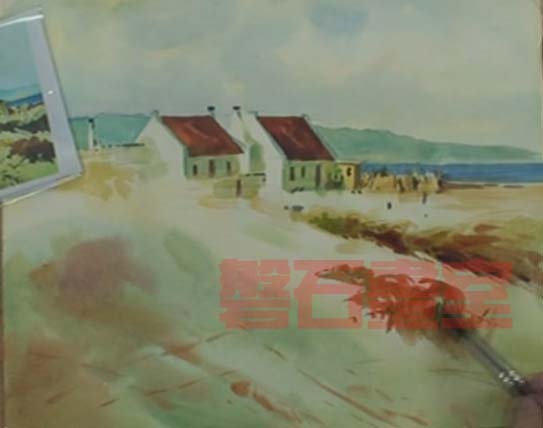 海邊的紅屋頂小屋 水彩教學示範