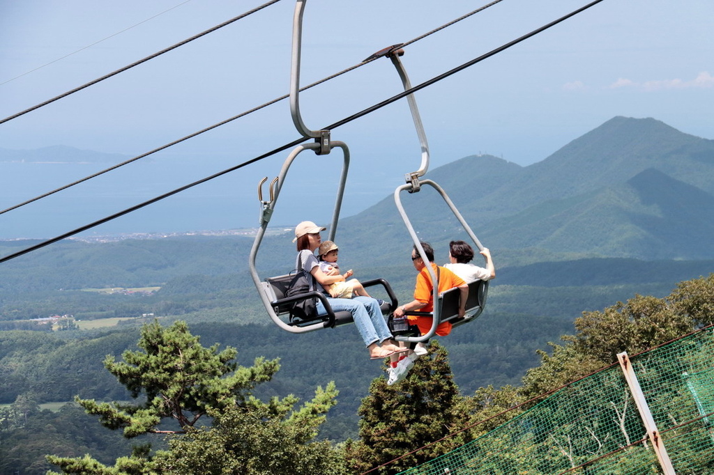 日本鳥取∣大山牧場牛奶故鄉　面向大山喀一支牛奶霜淇淋。搭纜車