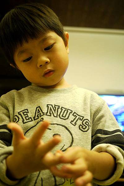2012.11.26-手手黏到了白膠，比較不會叫了~(以前沾到一點髒都會受不了!!)