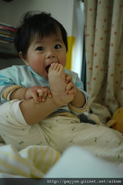 20100113-我還咬得到自己的腳ㄚㄚ...(媽咪很鼓勵我這樣做，她說可以增加我身子的柔軟度)