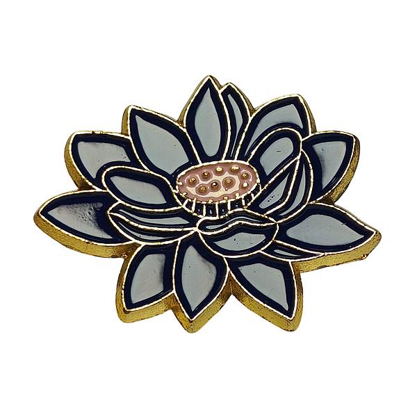 蓮の花ピンバッチ サファイアブルー 電気金めっき 焼付塗装 