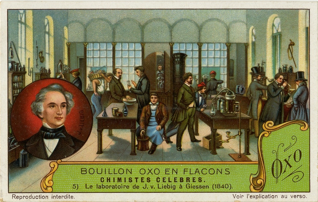 Liebigs laboratory -Chimistes Celebres- Liebigs Extract of Meat Company Trading Card- 1929(圖片引用自維基共享資源).jpg