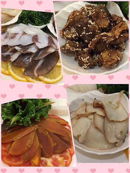 軟絲、蜜汁杏鮑菇、烏魚子墨魚鮑、