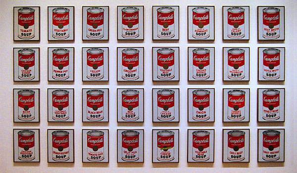 Andy Warhol and 32 Campbell's cans