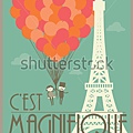 stock-vector-couple-flying-holding-balloons-in-paris-template-vector-illustration-106855817
