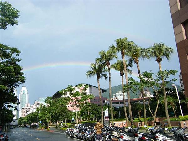 雨後信義區出現超大的彩虹