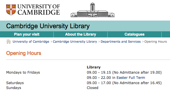 劍橋圖書館十點關門