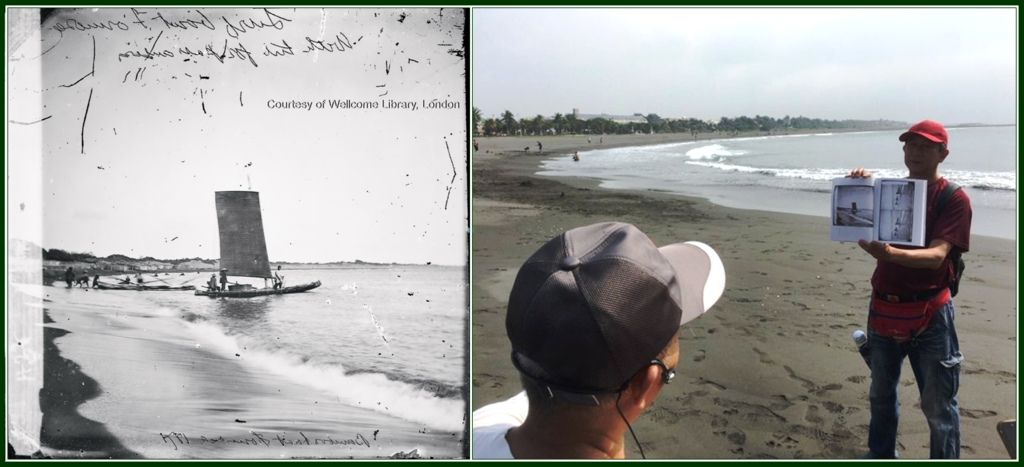（左）照片27：湯姆生的〈竹筏〉影像。（右）照片28：現地對比（攝影：鄭仲傑）。.PNG
