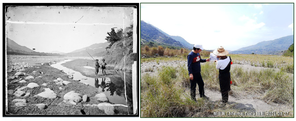 （左）照片1：湯姆生的〈荖濃溪谷，1871〉。（右）照片2：今日〈荖濃溪谷，2021〉（蔡佳美攝影）.PNG