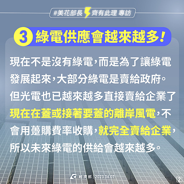 媒體報導台積電說台灣綠電不足，美花部長 今天上節目為大家說明，政府多方加速發展綠電的做法2.png