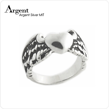 【ARGENT銀飾】造型系列「愛心羽翼」純銀戒指(染黑款)