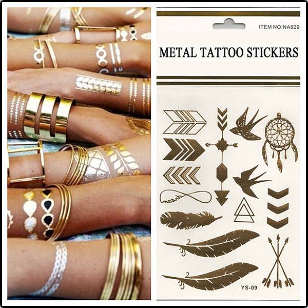 New-Fashion-Feather-Bird-Design-Body-Tattoo-Sticker-Gold-Flash-Glitter-Metal-Tattoo-Sexy-Women-s