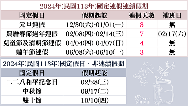 2024年行事曆下載、112年辦公日曆表、國定假日一覽、小雨問路行事曆 (2).PNG
