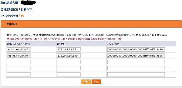 在 nameserver 設定 由 cloudflare 代管 dns