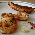 fried shrimps and salmon, w/ sprinkled Thumg