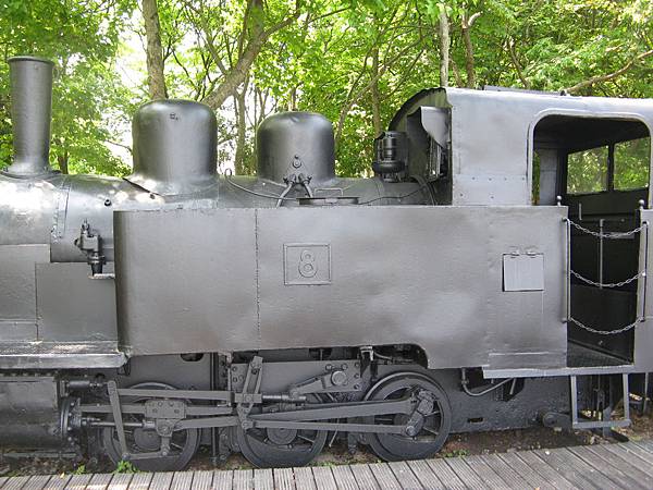 林場內陳列的 8 號機車頭