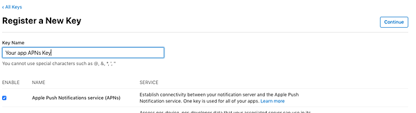 Apple Developer 註冊新的 APNs 金鑰