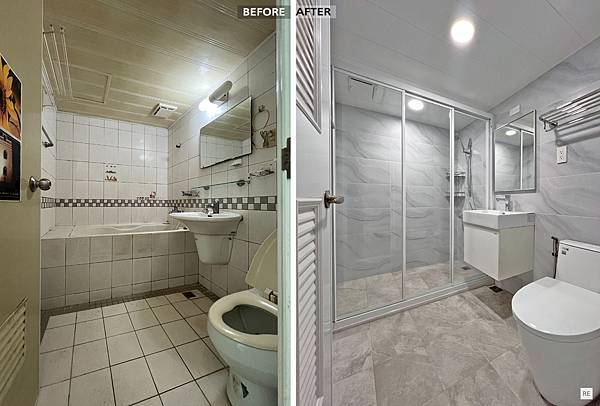 |浴室翻新|1坪|雲彩灰系磁磚-老舊浴缸拆除、乾溼分離規劃 |浴室翻新|1坪|雲彩灰系磁磚-老舊浴缸拆除、乾溼分離規劃