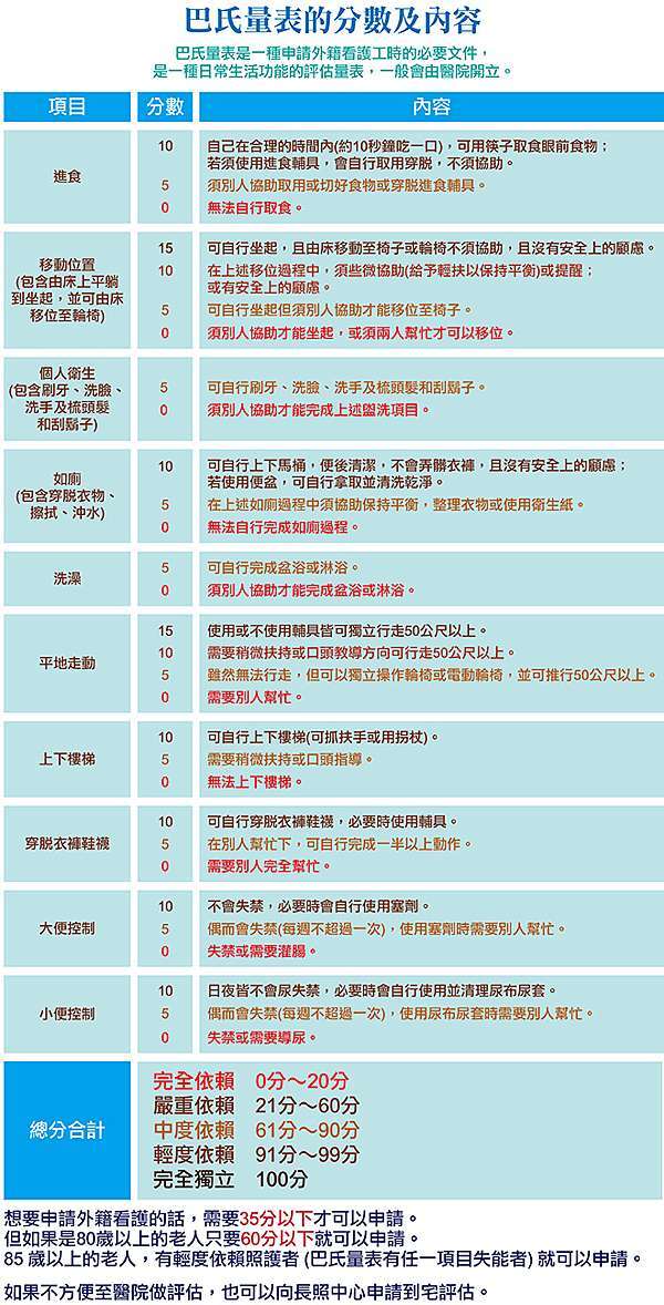 巴氏量表是什麼 分數怎麼算 好外勞 好福氣 痞客邦