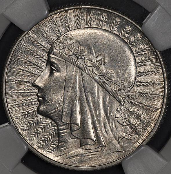 1932倫敦版 波蘭 5 ZLOTYCH NGC MS62 正面