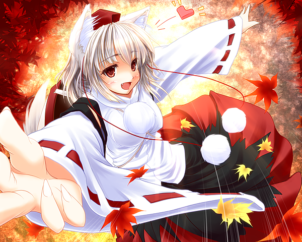 Konachan.com - 71232 animal_ears fang gray_hair hat inubashiri_momiji japanese_clothes red_eyes short_hair touhou wolfgirl.png