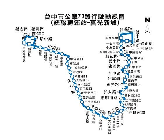 台中市公車73路行駛動線圖