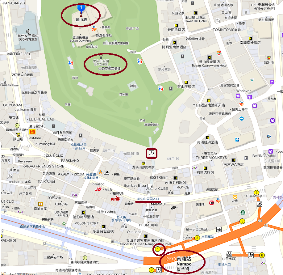 南浦站-釜山塔 南浦站-釜山塔