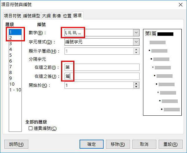 項目符號與編號