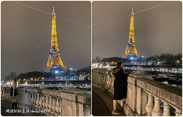 法國。巴黎// 艾非爾鐵塔夜景。塞納河右岸->比爾阿克姆橋-