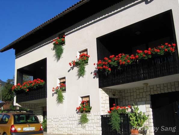 很典型的Slovenia住家，窗台和陽台一定會種花