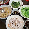 松子炒飯、青江菜、麻油茴香、蒜泥白肉、薑絲過魚湯
