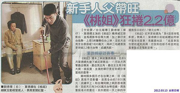 NP露出_2012.03.13_《桃姐》_蘋果日報_《桃姐》狂捲2.2億 NP露出_2012.03.13_《桃姐》_蘋果日報_《桃姐》狂捲2.2億