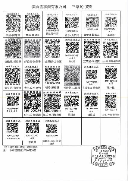 112學年上學期第10週--蔬果食材及豬肉供應資料