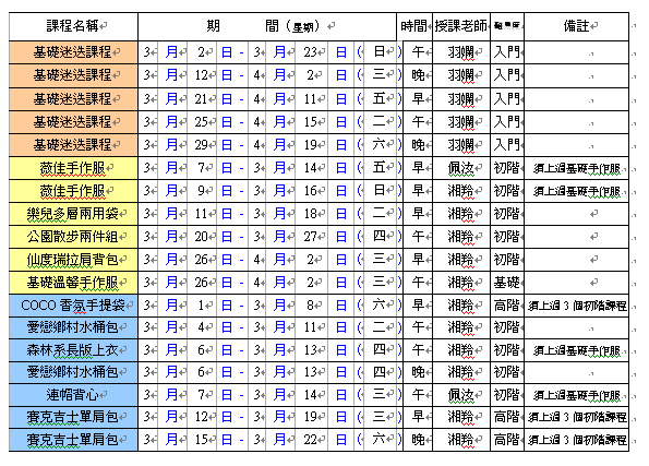 3月課表