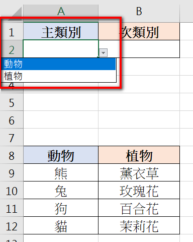 【Excel-選單】在Excel建立主、次下拉式選單