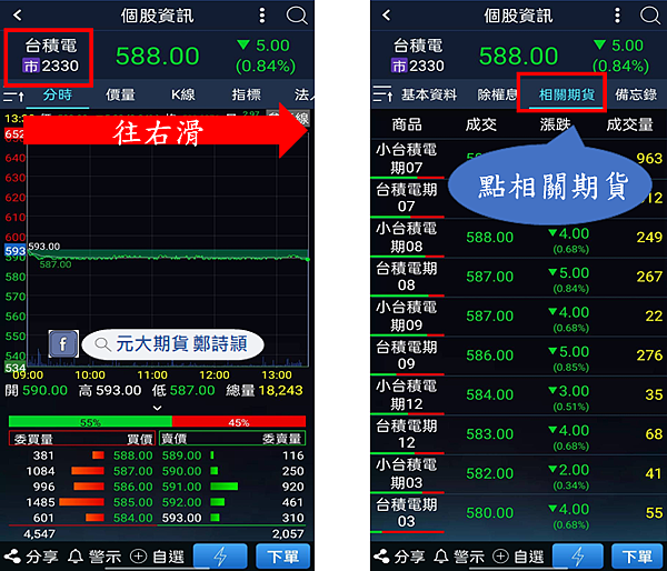 股票期貨下單軟體介面操作(手機版)/元大期貨營業員鄭詩頴