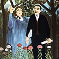 盧梭（Henri Rousseau）於1909年的畫作 – 詩人和他的謬斯（La muse inspirant le poète），畫的就是羅蘭珊和阿波利奈爾.jpg